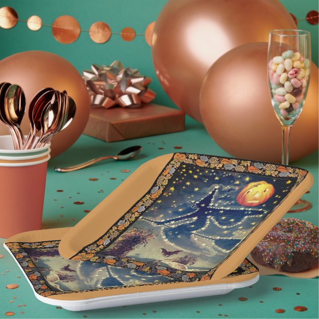 Starry Halloween Night Paper Plates (Multi)