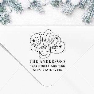 Starry Happy New Year Family Name Return Address Self-inking Stamp