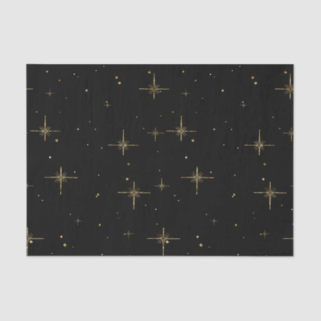 Starry Holiday Tissue Paper – Black with Gold Star (Front)