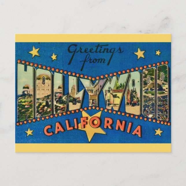 Starry Hollywood California  Postcard (Front)
