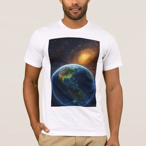 Starry Horizon Earth and Night Sky Mens T_shirt