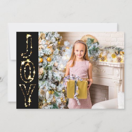Starry Joy Gold on Black Festive Photo Holiday Card