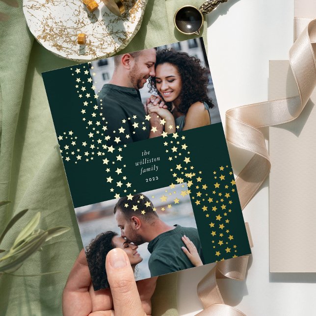 Starry Joy | Two Photo Gold Foil Holiday Card (Creator Uploaded)