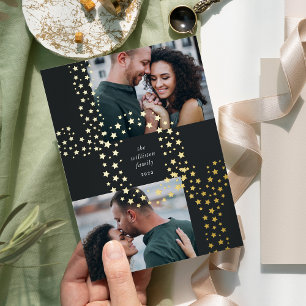 Starry Joy Two Photo Gold Foil Holiday Card
