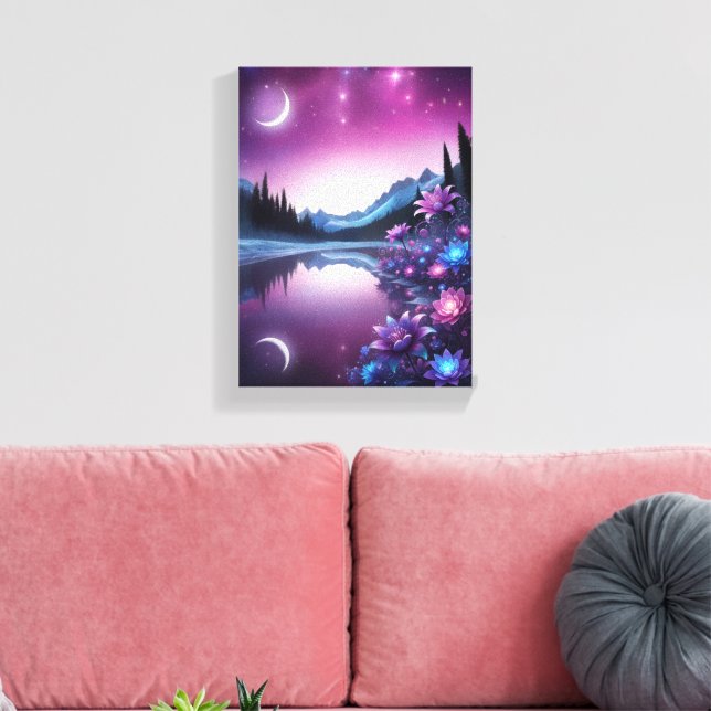 Starry Lake Flower Dream Night View Canvas Print (Insitu(LivingRoom))