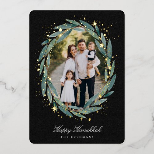 Starry Laurel  Hanukkah Photo Foil Holiday Card