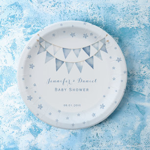Starry Light Blue Cute Baby Shower Garland Paper Plates