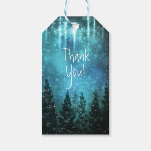 Starry Lights Rustic Pine Trees Country Wedding Gift Tags