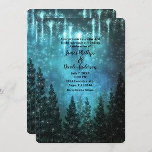 Starry Lights Rustic Pine Trees Country Wedding Invitation