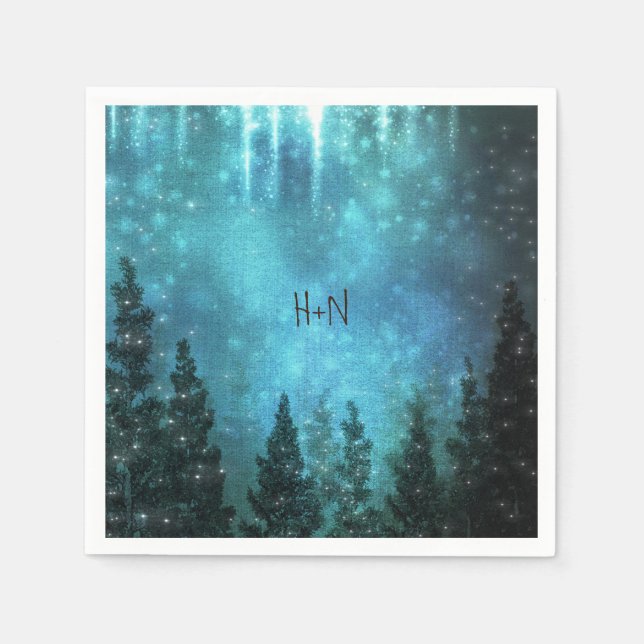 Starry Lights Rustic Pine Trees Country Wedding Napkins (Front)