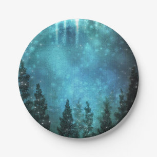 Starry Lights Rustic Pine Trees Country Wedding Paper Plates