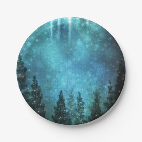 Starry Lights Rustic Pine Trees Country Wedding Paper Plates