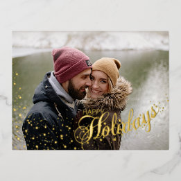 Starry Magical Happy Holidays Typography | 2 Photo Foil Holiday Postcard