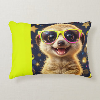 Starry Meerkat with Neon Sunglasses Accent Pillow