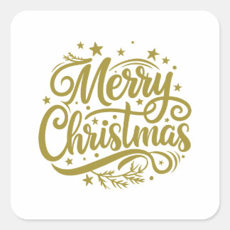 Starry Merry Christmas Greeting Square Sticker