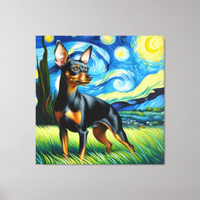 Starry Miniature Pinscher Dog Portrait Canvas Print (Front)