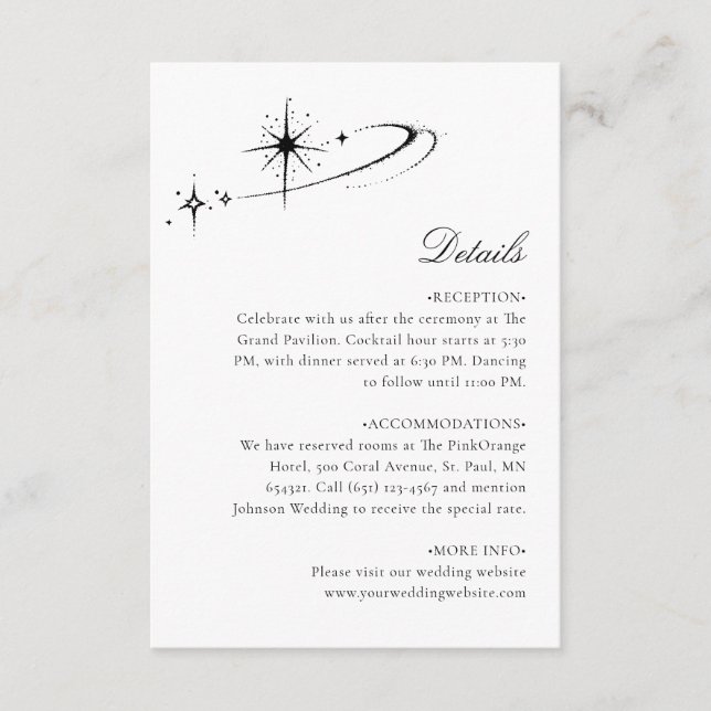 Starry Minimalist Celestial Wedding Details Enclosure Card (Front)