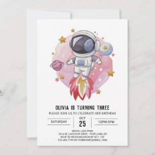 Starry Modern Explorer Astronaut Birthday Invitation