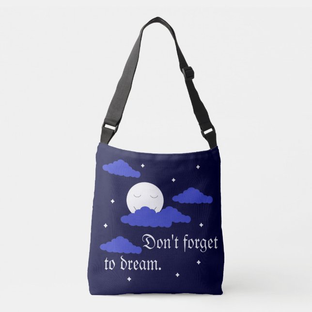 Starry Moon with Clouds: Dark Blue Crossbody Bag (Front)