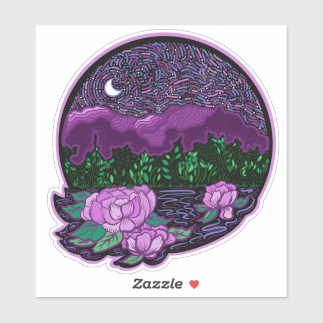 Starry Moonlit Night on a Lake Sticker (Sheet)