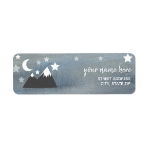 Starry Mountains Watercolor Baby Shower Label