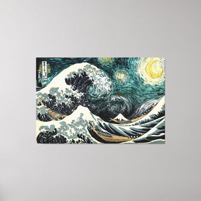 Starry nami - Hokusai & van Gogh Canvas Print (Front)