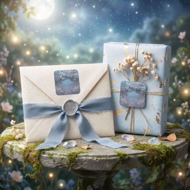 Starry Nebula Night Gnarled Tree Frame Wedding Square Sticker (Creator Uploaded)