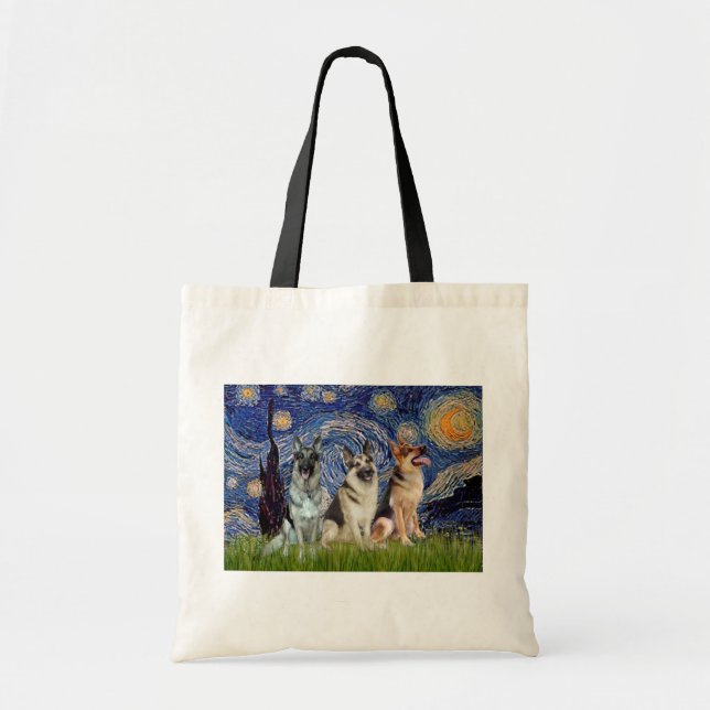 Starry Night - 3 German Shepherds Tote Bag (Front)