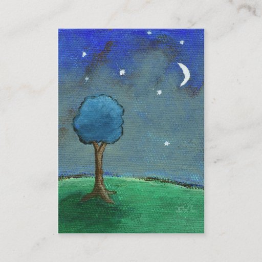 Customizable Starry Night, Abstract Landscape Tree Stars Moon Business Card Template