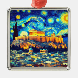 Starry Night Acropolis Athens Greece Metal Ornament