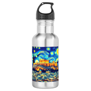 Starry Night Acropolis Athens Greece Stainless Steel Water Bottle