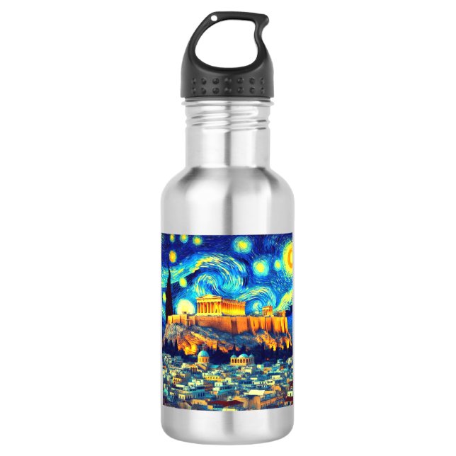 Starry Night Acropolis Athens Greece Stainless Steel Water Bottle (Front)