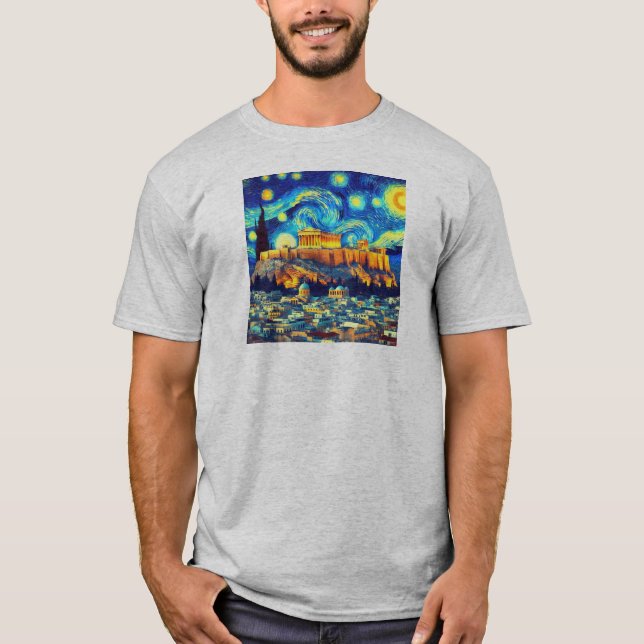 Starry Night Acropolis Athens Greece T-Shirt (Front)
