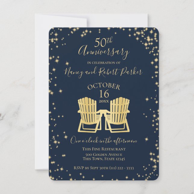 Starry Night Adirondack Chairs 50th Anniversary Invitation (Front)