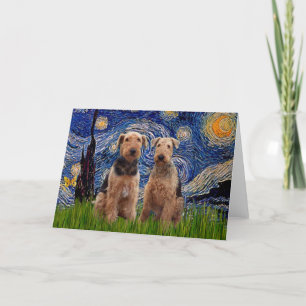 Starry Night - Airedale Terriers (two) Card