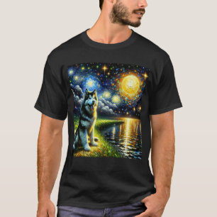 Starry Night Alaskan Malamute Dog Van Gogh Lover 2 T-Shirt