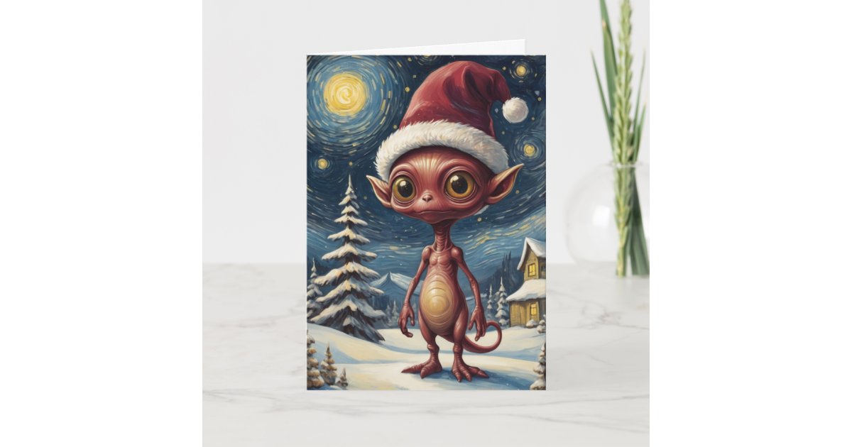 Starry Night Alien Christmas Holiday Personalized Card | Zazzle