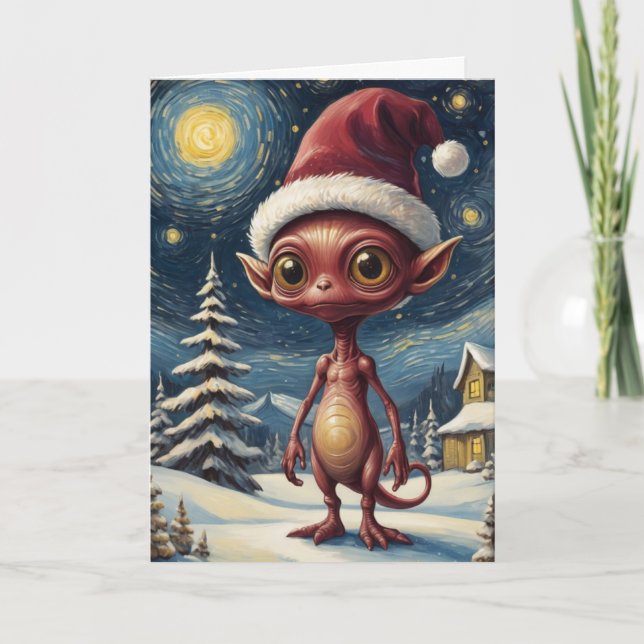 Starry Night Alien Christmas Holiday Personalized  Card (Front)