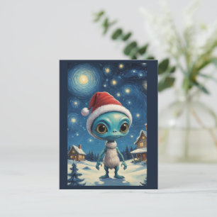 Starry Night Alien Cute Christmas Custom Text Postcard