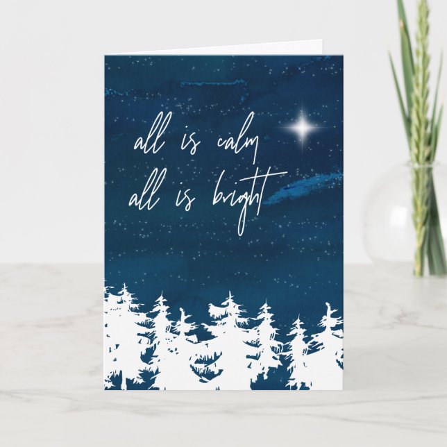 Starry Night All Is Calm All Is Bright Christmas Holiday Card (Front)
