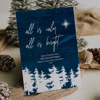 Starry Night All Is Calm All Is Bright Christmas Holiday Card by ChristmasPaperCo at Zazzle