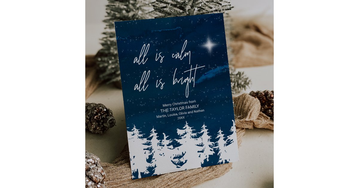 Starry Night All Is Calm All Is Bright Christmas Holiday Card | Zazzle