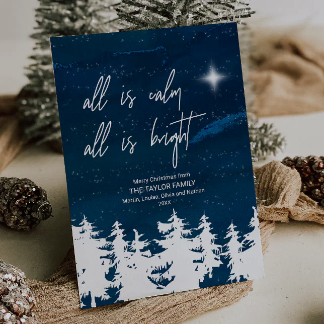 Starry Night All Is Calm All Is Bright Christmas Holiday Card | Zazzle