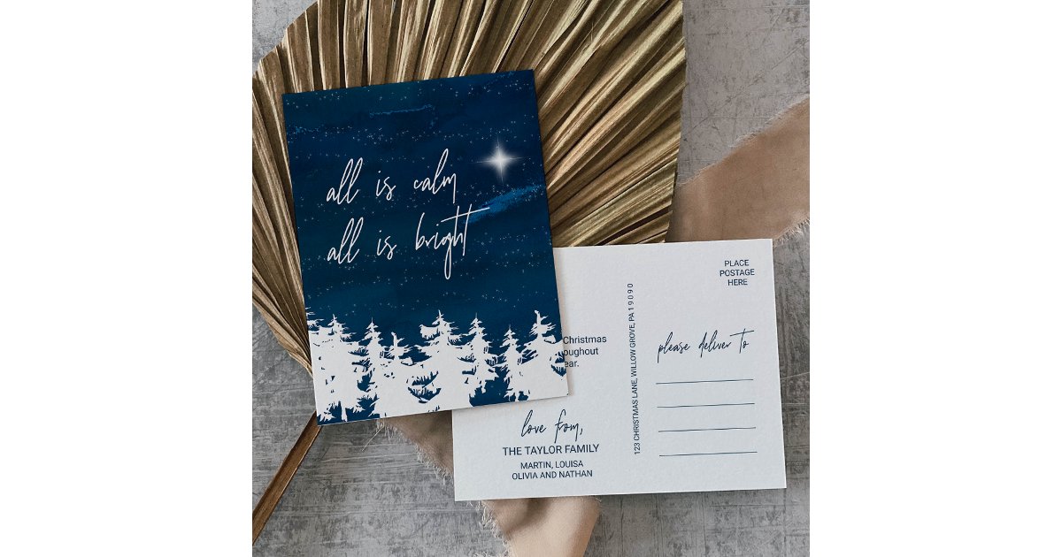 Starry Night All Is Calm All Is Bright Christmas Holiday Postcard | Zazzle