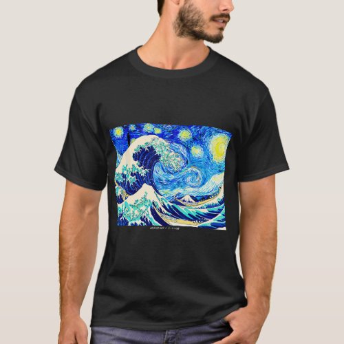 Starry Night and Great Wave Artist Van Gogh Japane T_Shirt