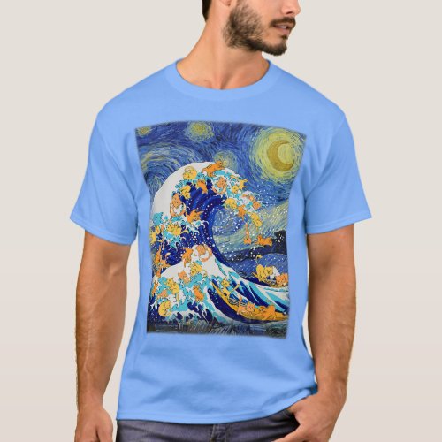 Starry Night and Great Wave Cat Cat Lover Cat Mo T_Shirt