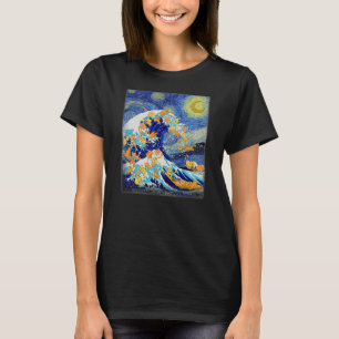 Starry Night and Great Wave Cat Cat Lover Cat Mom T-Shirt