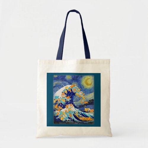 Starry Night and Great Wave Cat Cat Lover Cat Mom Tote Bag