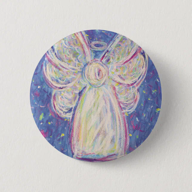 Starry Night Angel Pinback Button | Zazzle
