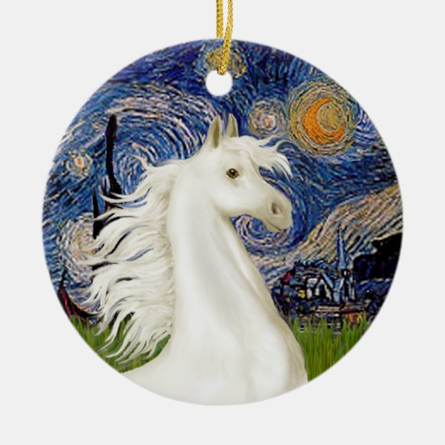 Starry Night - Arabian Horse (white) Ceramic Ornament (Front)